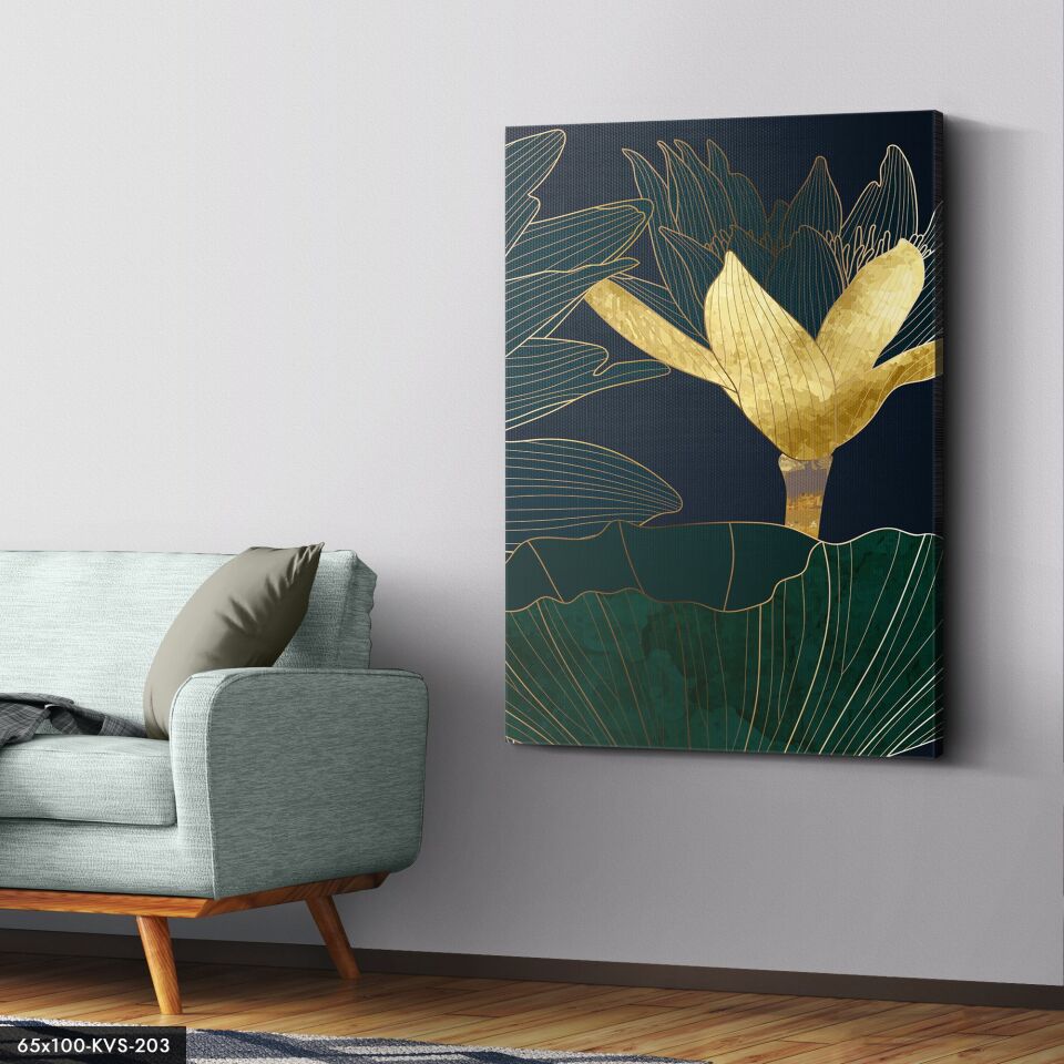 Gold Çiçek Kanvas - Canvas Tablo 40 x 30 CM - Çok Renkli