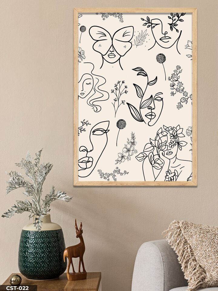 Minimal Kadın Çizim Tek Parça Ahşap Çerçeveli Tablo Naturel - 20 x 30 CM