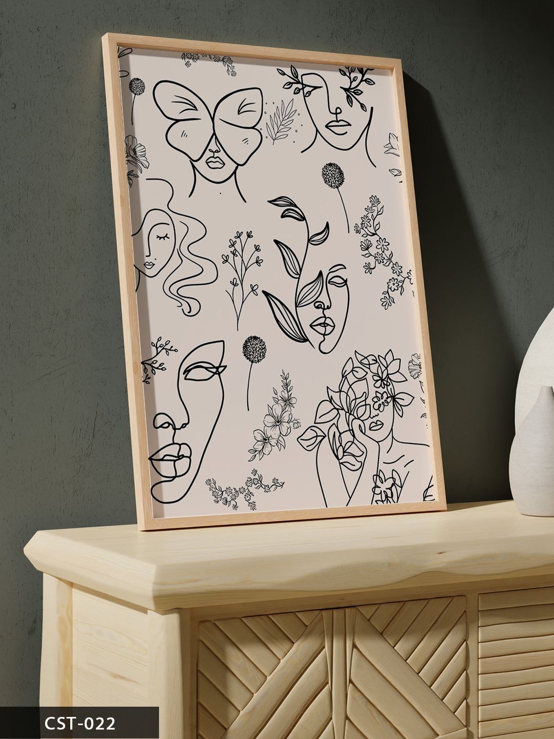 Minimal Kadın Çizim Tek Parça Ahşap Çerçeveli Tablo Naturel - 20 x 30 CM