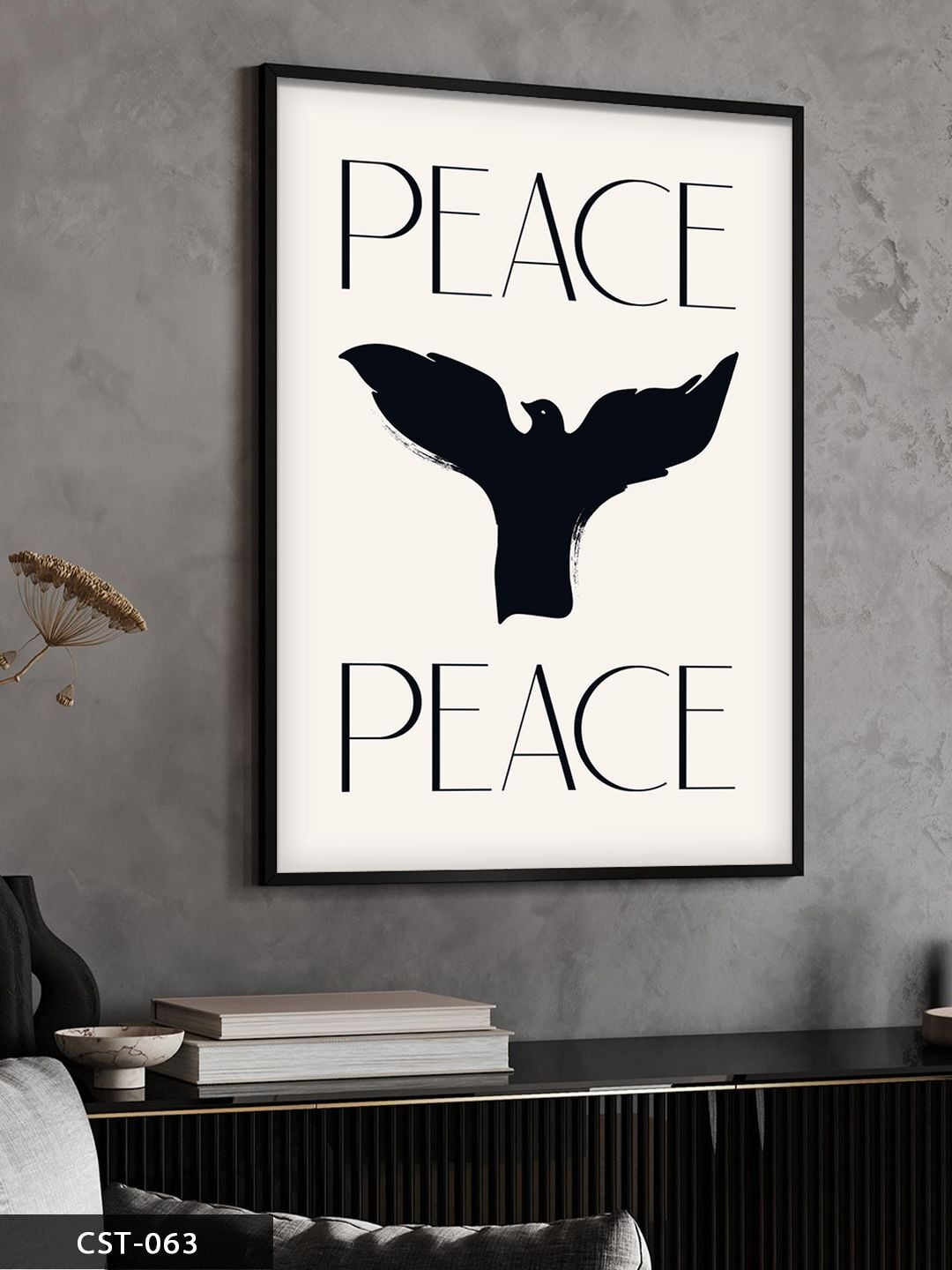 Peace Özgürlük Tek Parça Ahşap Çerçeveli Tablo Siyah - 30 x 40 CM