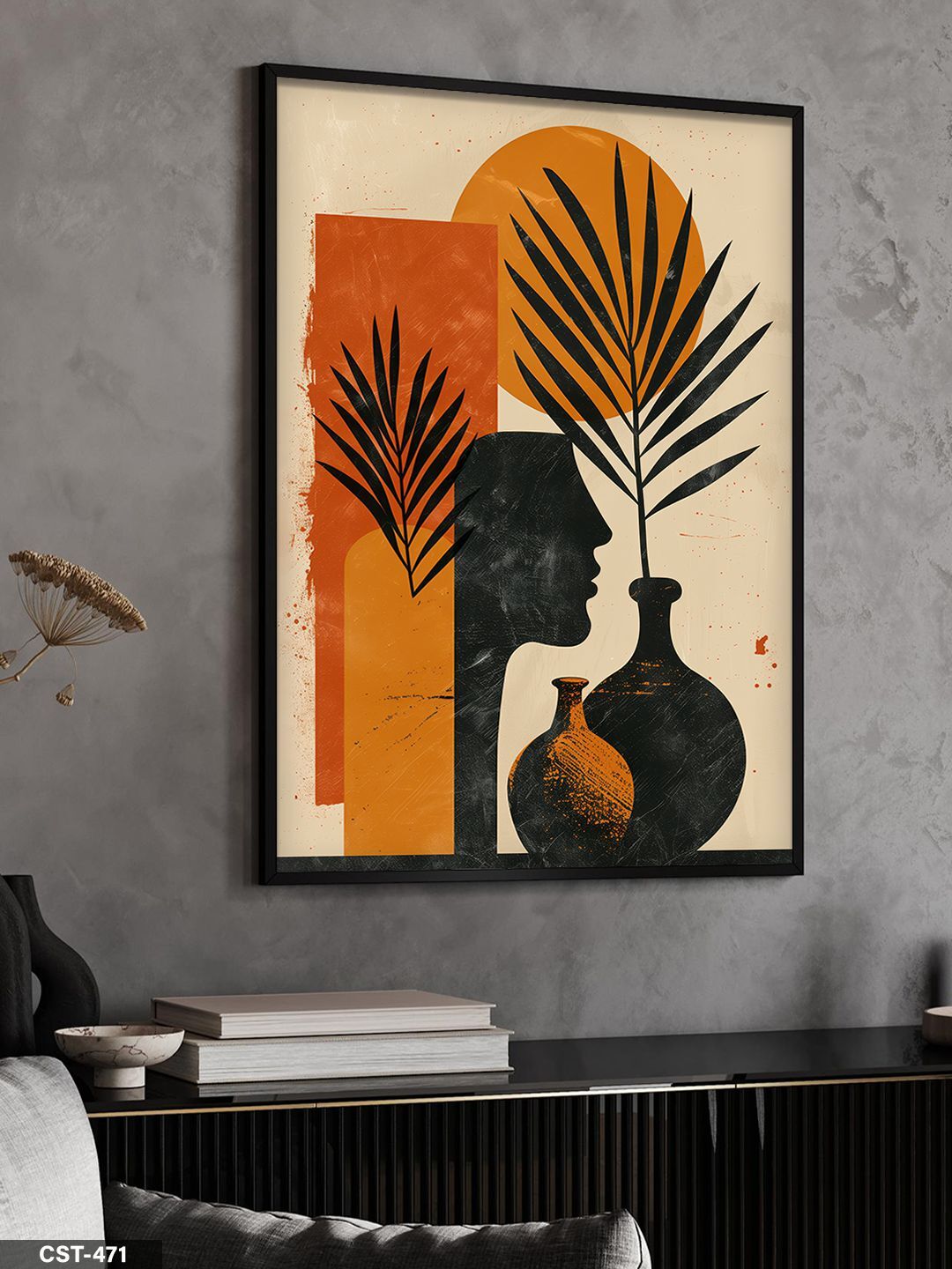 Soyut Bohem Tek Parça Ahşap Çerçeveli Tablo Siyah - 40 x 60 CM
