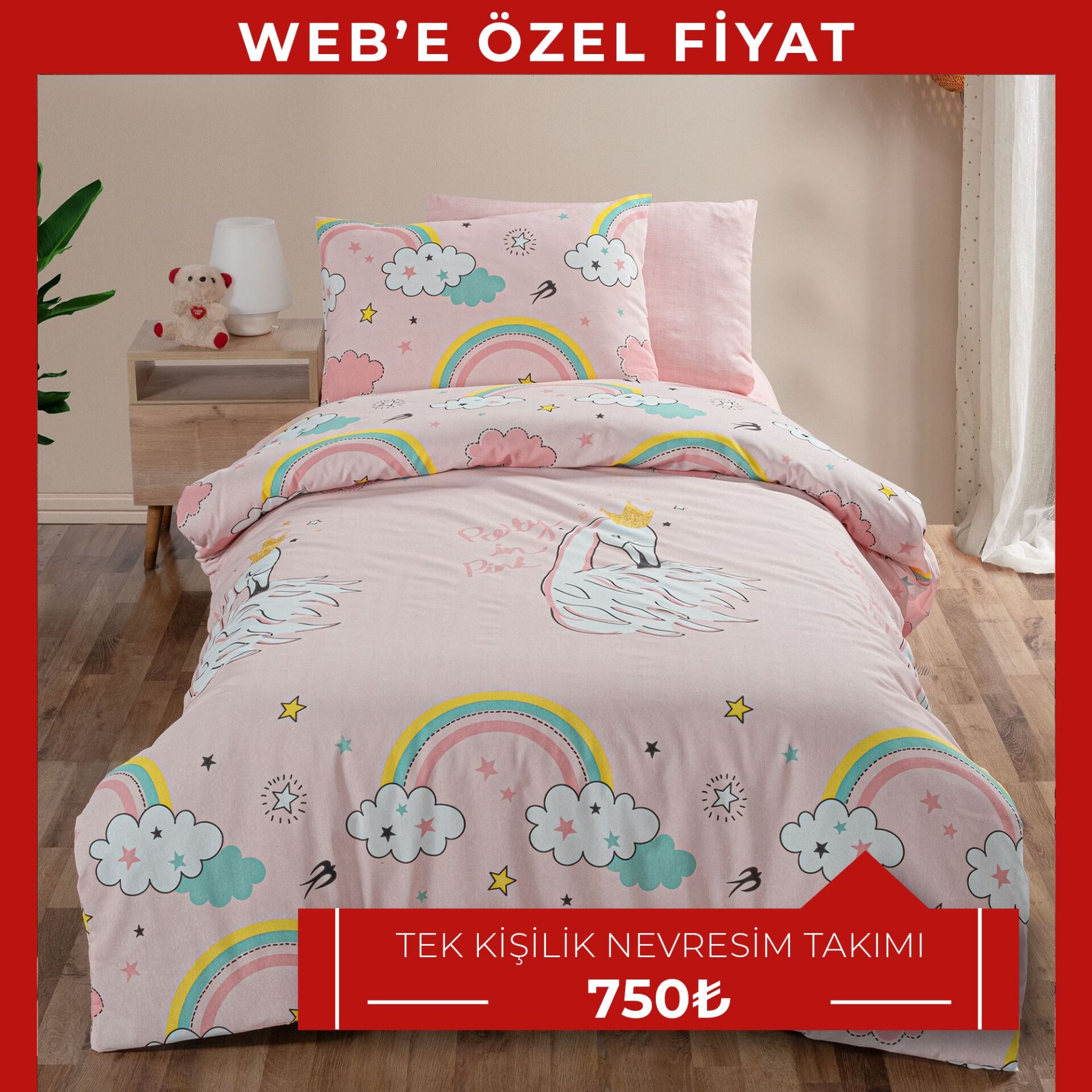 Kuğu Tek Kişilik Nevresim Takımı