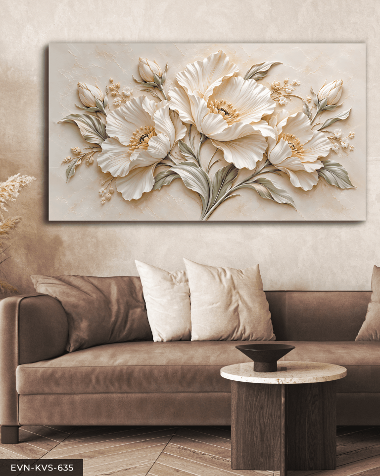 Dokulu Görünüm Narin Beyaz Çiçek Tek Parça Kanvas - Canvas Tablo