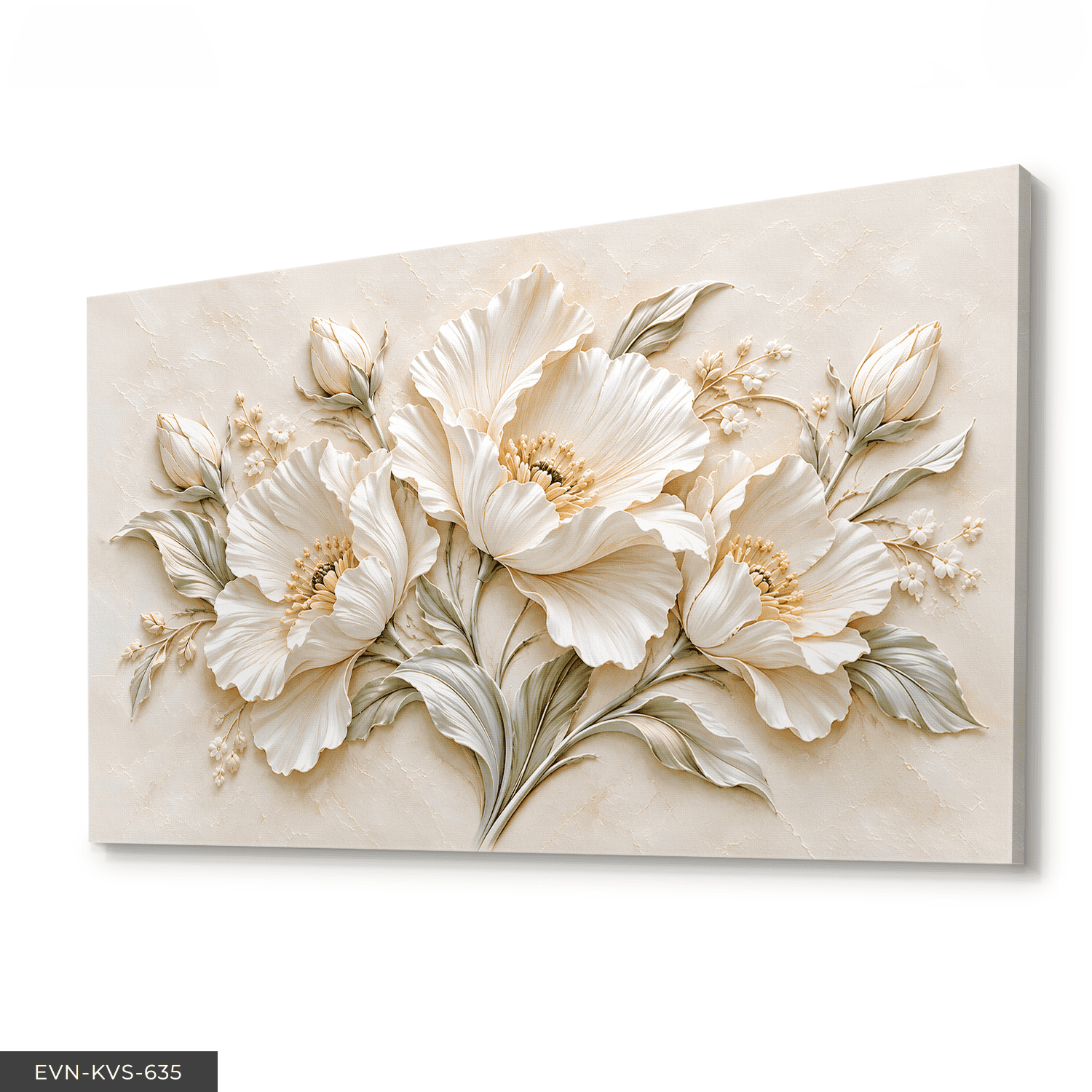 Dokulu Görünüm Narin Beyaz Çiçek Tek Parça Kanvas - Canvas Tablo