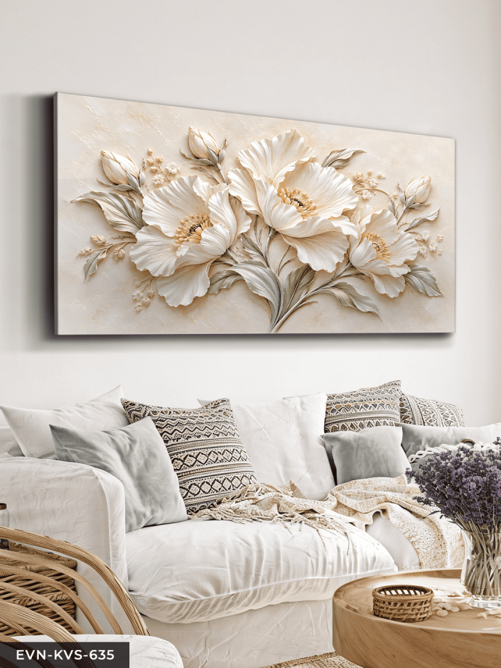 Dokulu Görünüm Narin Beyaz Çiçek Tek Parça Kanvas - Canvas Tablo