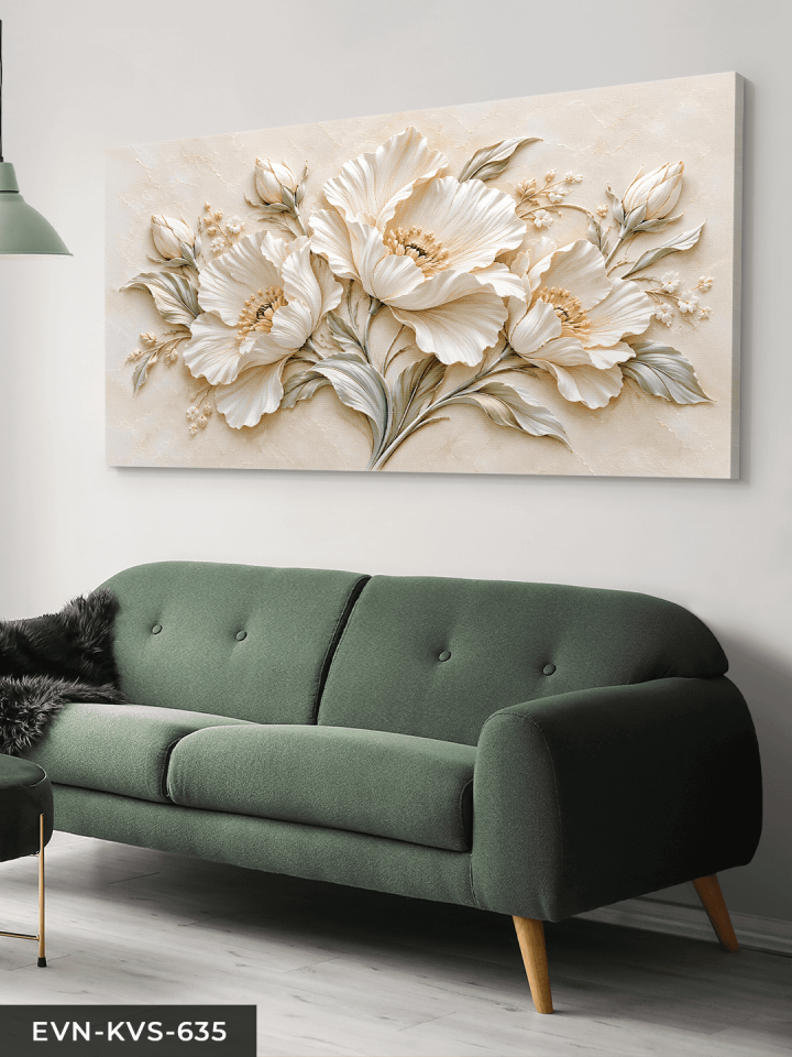 Dokulu Görünüm Narin Beyaz Çiçek Tek Parça Kanvas - Canvas Tablo