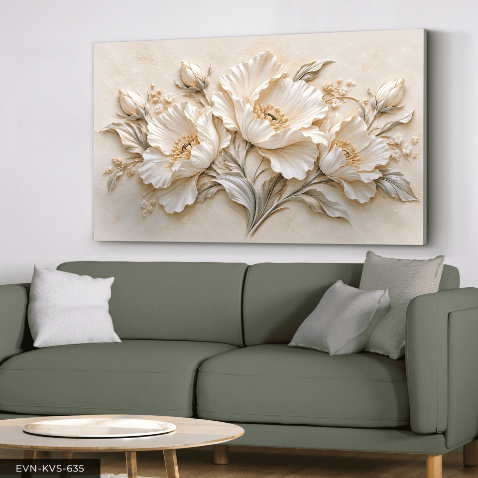 Dokulu Görünüm Narin Beyaz Çiçek Tek Parça Kanvas - Canvas Tablo