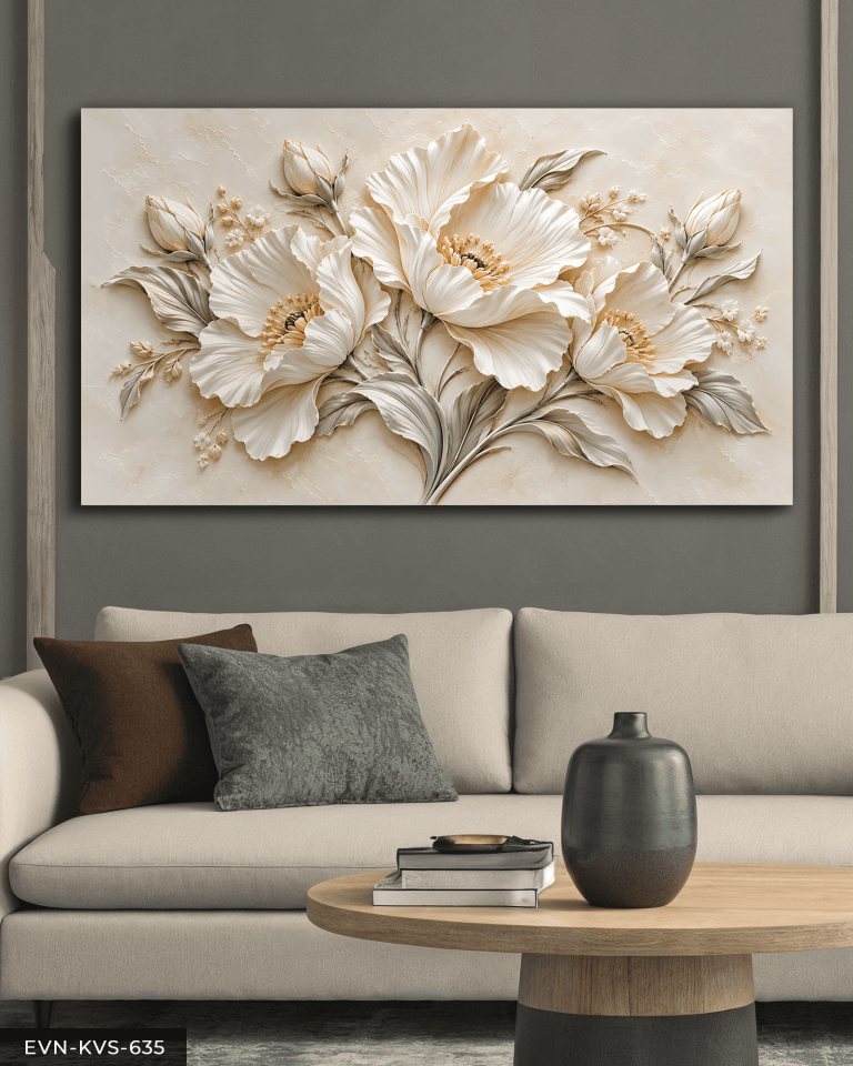 Dokulu Görünüm Narin Beyaz Çiçek Tek Parça Kanvas - Canvas Tablo