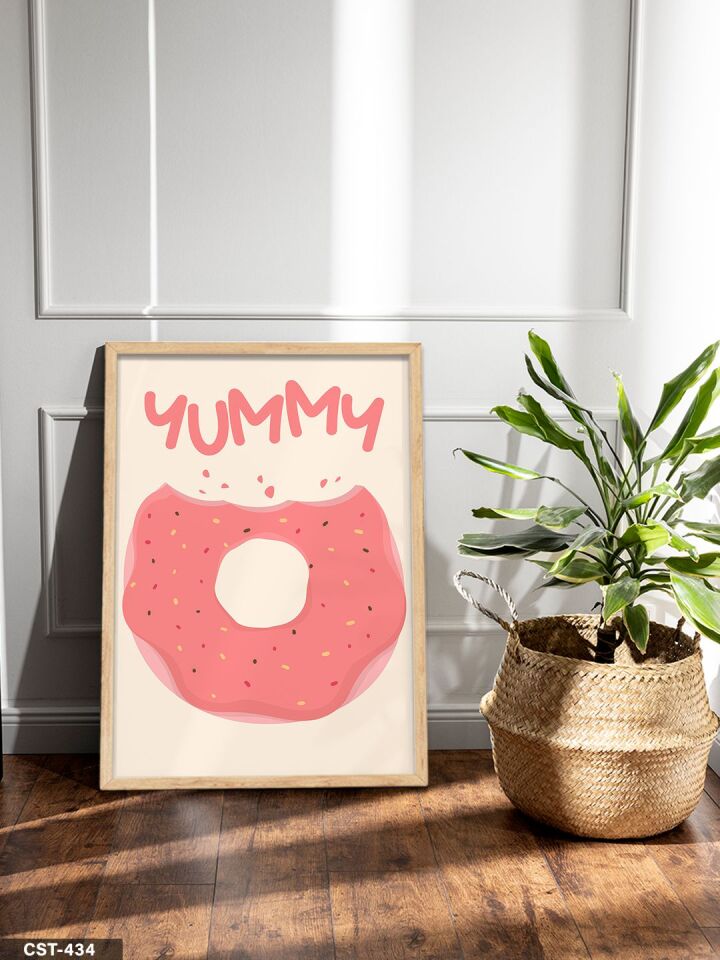 Yummy Donat Tek Parça Ahşap Çerçeveli Tablo Naturel - 30 x 40 CM