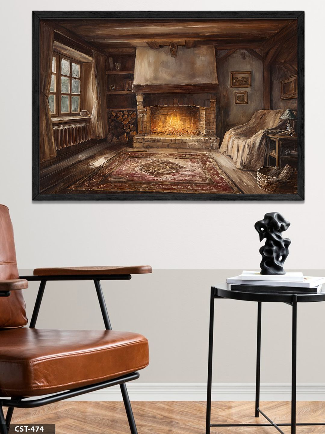 Şömine Sıcaklığı Tek Parça Ahşap Çerçeveli Tablo Siyah - 40 x 60 CM