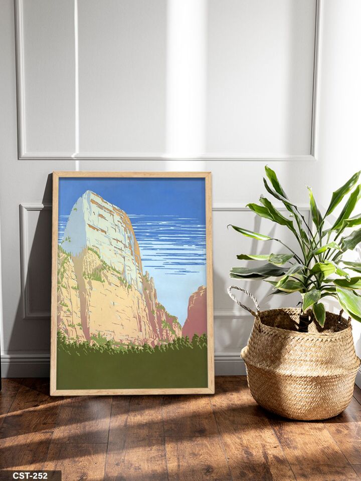 Dağ Tek Parça Ahşap Çerçeveli Tablo Naturel - 50 x 70 CM