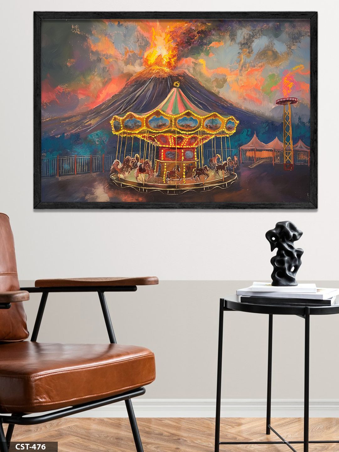 Atlı Karınca Tek Parça Ahşap Çerçeveli Tablo Siyah - 40 x 60 CM