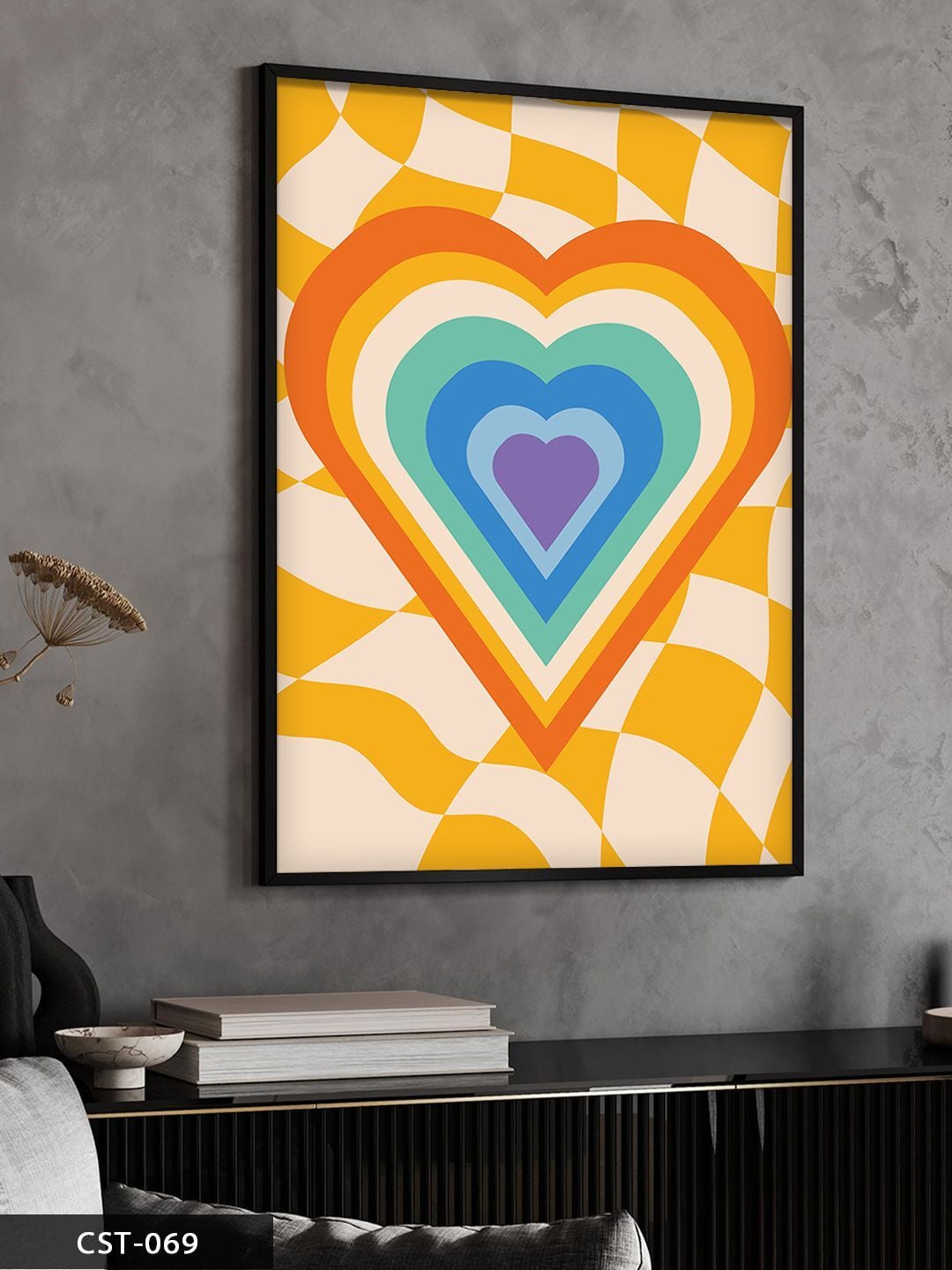 Renkli Kalpler Tek Parça Ahşap Çerçeveli Tablo Siyah - 30 x 40 CM