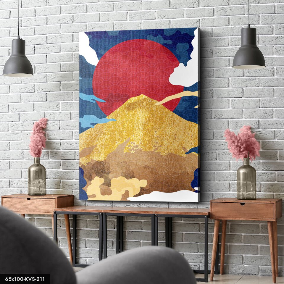 Dağlar Güneş Soyut Kanvas - Canvas Tablo 40 x 30 CM - Çok Renkli