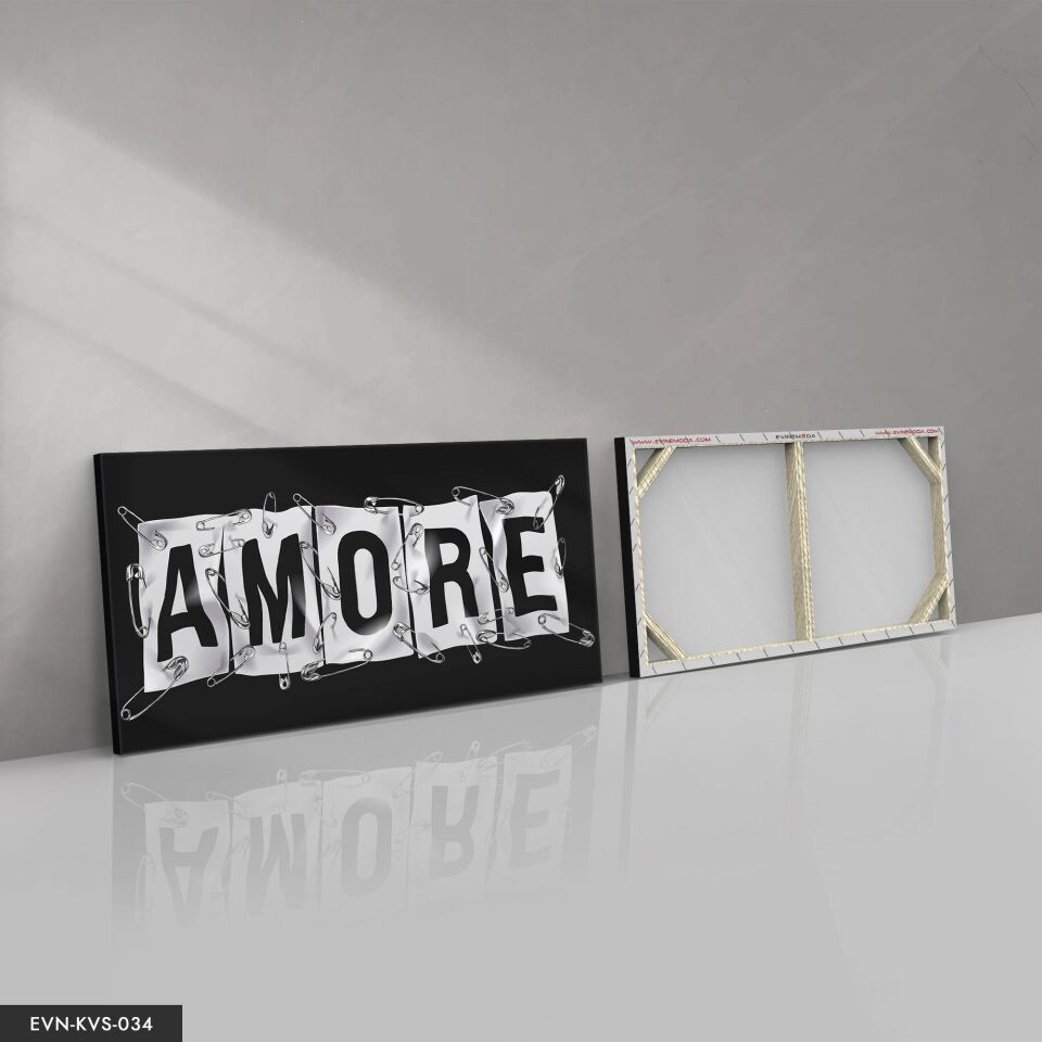 Amore Afişli Tek Parça Kanvas Canvas Tablo Tablo 40 x 30 CM - Çok Renkli