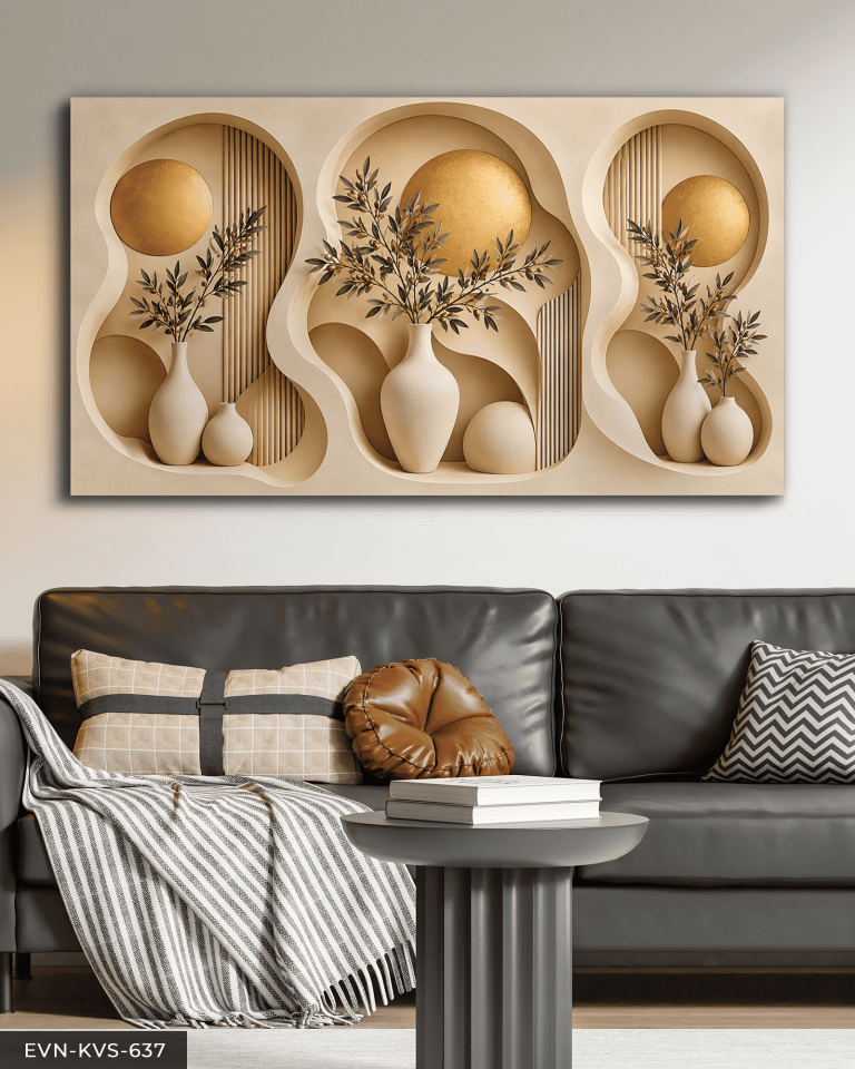 Gold Daireler ve Vazodaki Bitki Tek Parça Kanvas - Canvas Tablo
