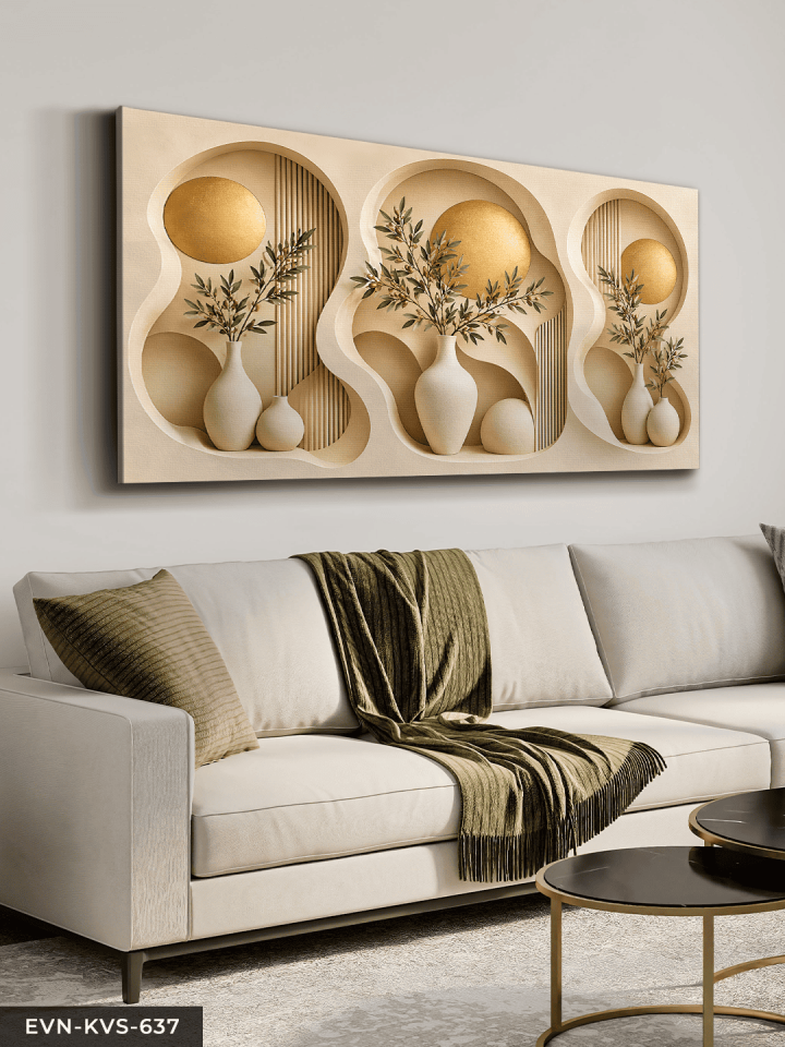 Gold Daireler ve Vazodaki Bitki Tek Parça Kanvas - Canvas Tablo