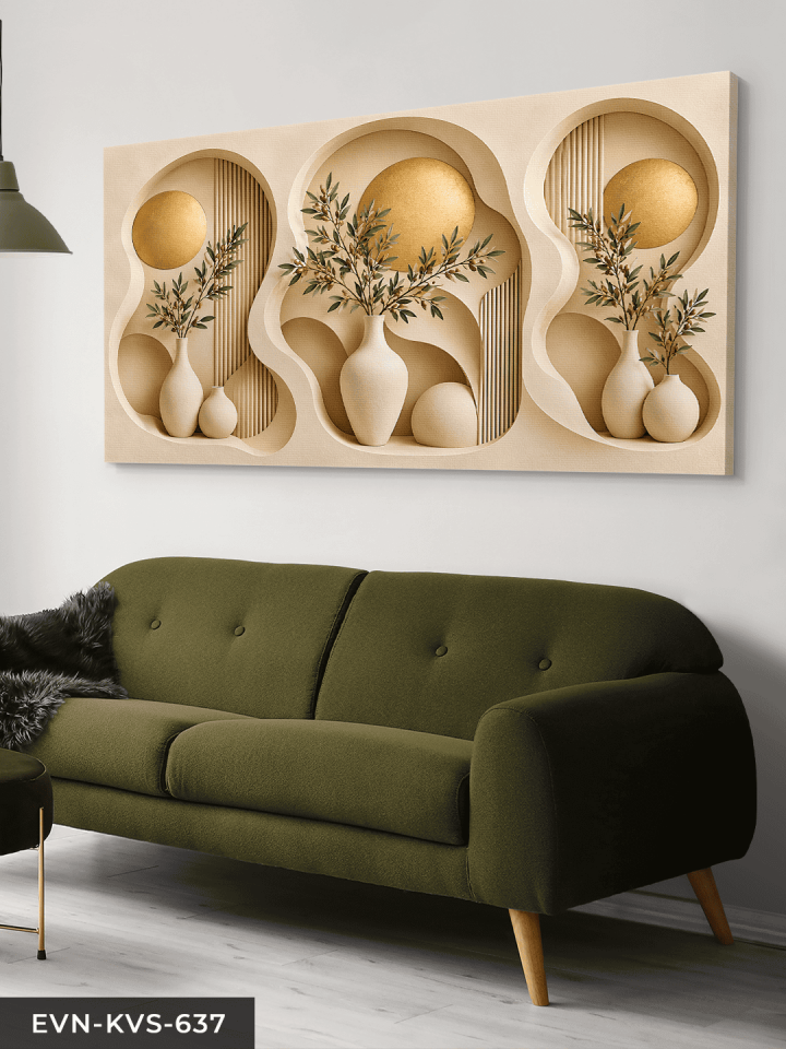 Gold Daireler ve Vazodaki Bitki Tek Parça Kanvas - Canvas Tablo