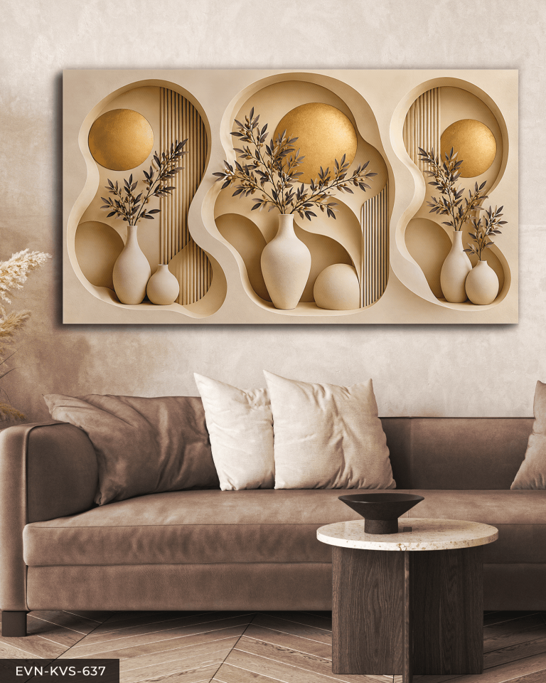 Gold Daireler ve Vazodaki Bitki Tek Parça Kanvas - Canvas Tablo