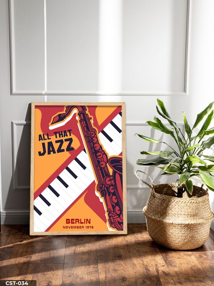 Jazz Festival Berlin Tek Parça Ahşap Çerçeveli Tablo Naturel - 20 x 30 CM