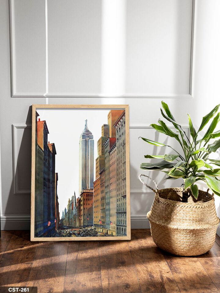 Gökdelen Şehir Tek Parça Ahşap Çerçeveli Tablo Naturel - 50 x 70 CM