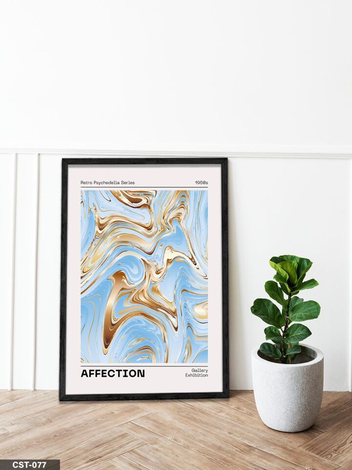 Mavi Mermer Desen Affection Yazılı Tek Parça Ahşap Çerçeveli Tablo Siyah - 30 x 40 CM