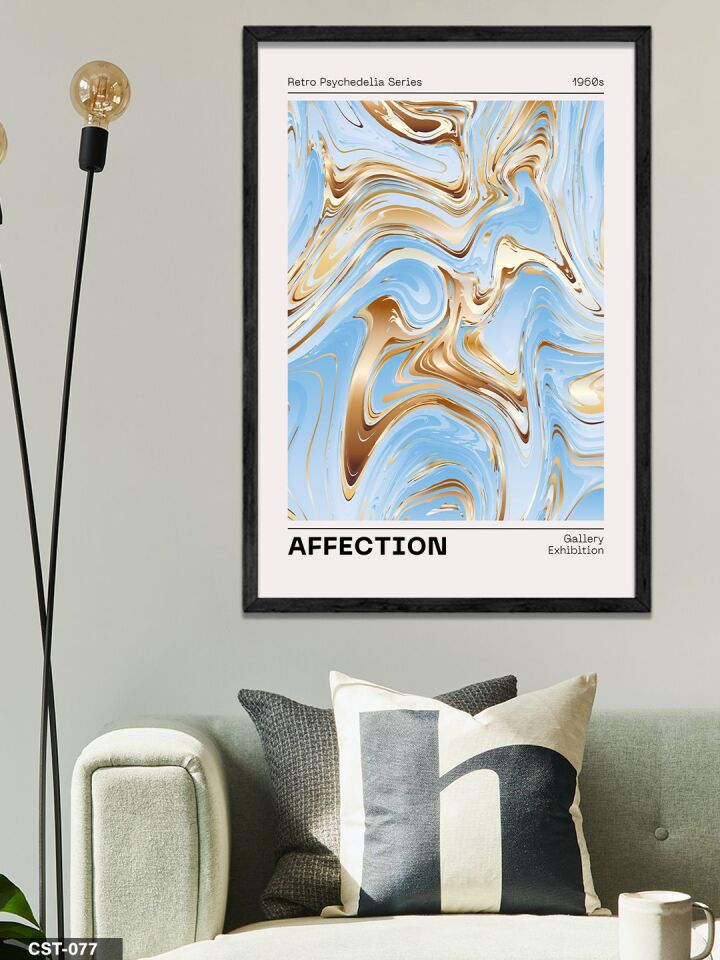 Mavi Mermer Desen Affection Yazılı Tek Parça Ahşap Çerçeveli Tablo Siyah - 30 x 40 CM