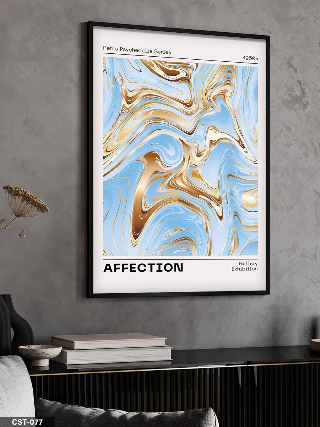 Mavi Mermer Desen Affection Yazılı Tek Parça Ahşap Çerçeveli Tablo Siyah - 30 x 40 CM