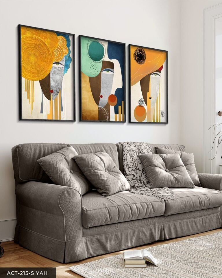Soyut Sanat Portre 3 Parça Ahşap Çerçeveli Tablo ACT Siyah - 20 x 30 CM