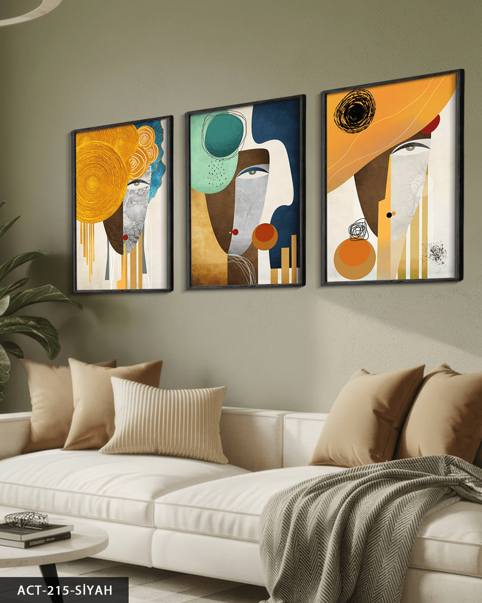 Soyut Sanat Portre 3 Parça Ahşap Çerçeveli Tablo ACT Siyah - 20 x 30 CM