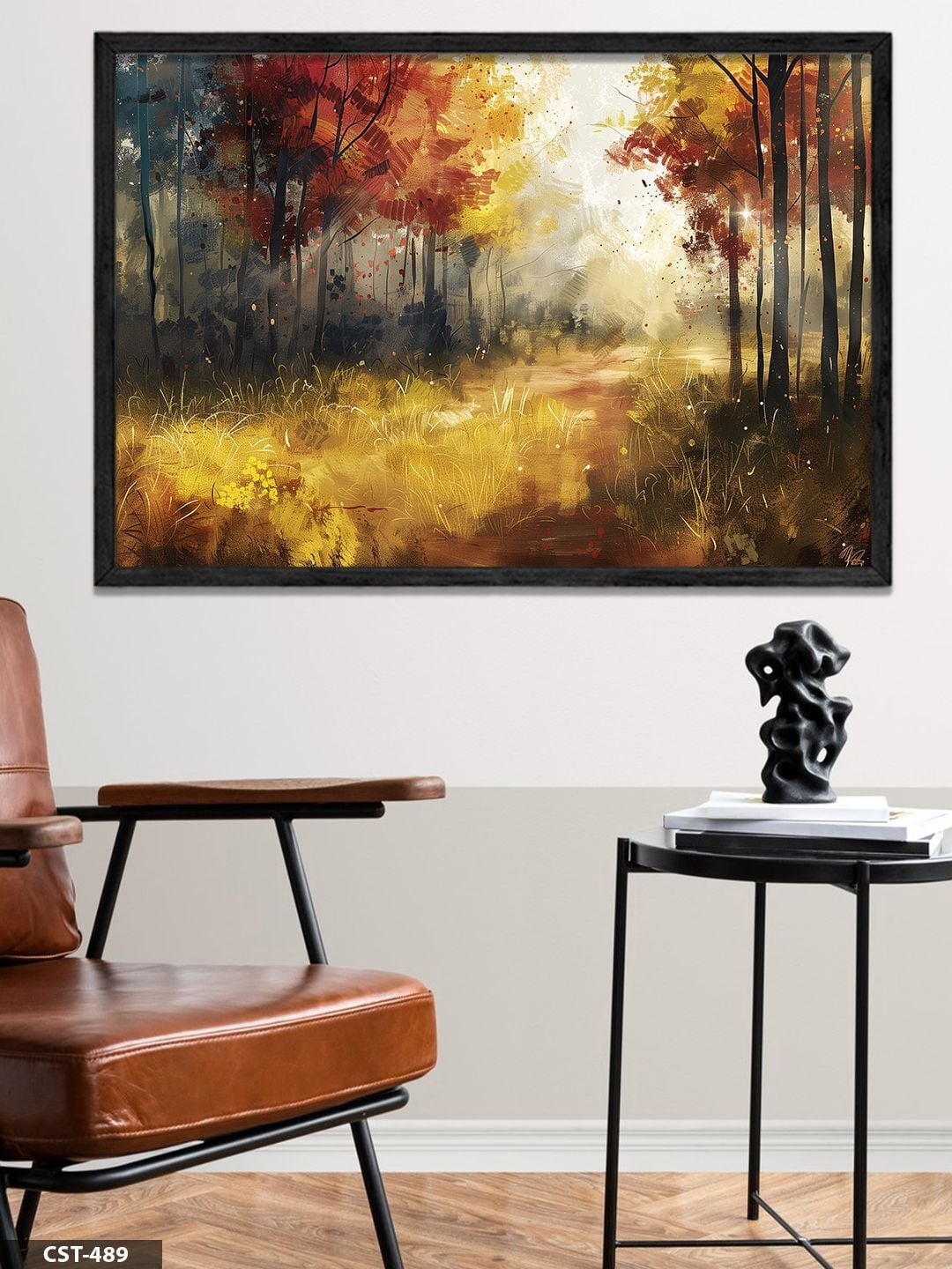 Sonbahar Tek Parça Ahşap Çerçeveli Tablo Siyah - 40 x 60 CM