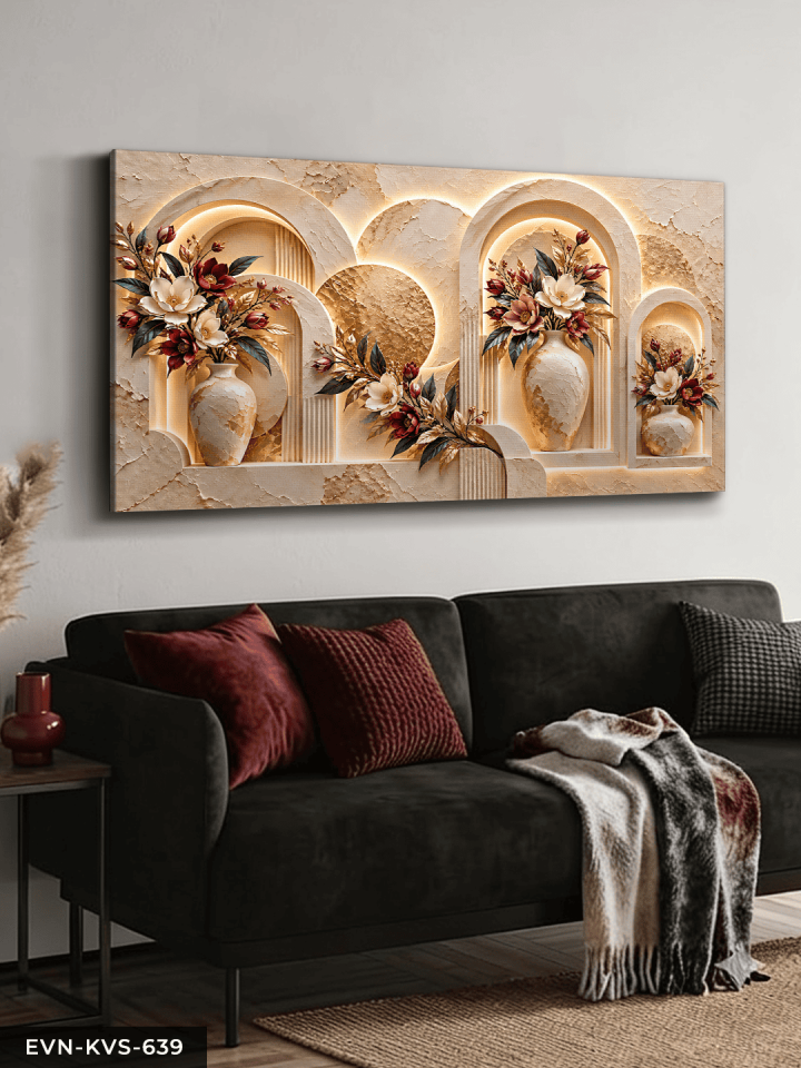 Vazoda Pembe Çiçekler Tek Parça Işıksız Kanvas - Canvas Tablo