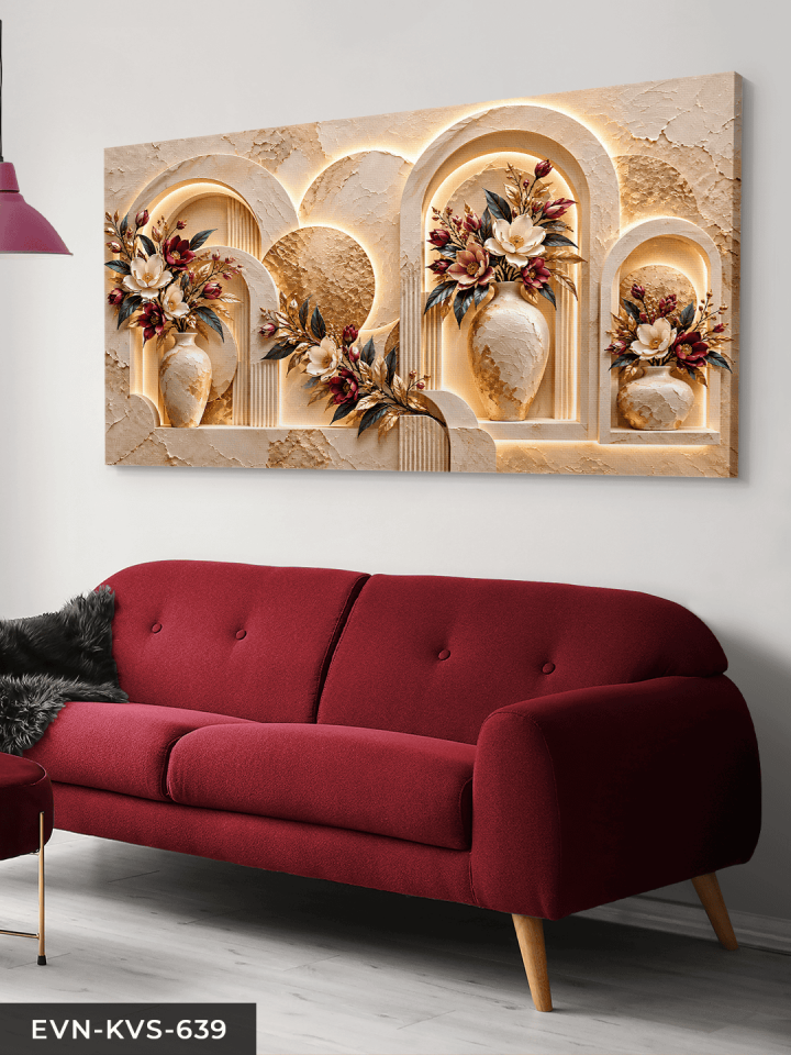 Vazoda Pembe Çiçekler Tek Parça Işıksız Kanvas - Canvas Tablo