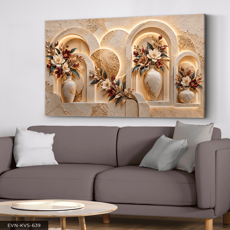 Vazoda Pembe Çiçekler Tek Parça Işıksız Kanvas - Canvas Tablo