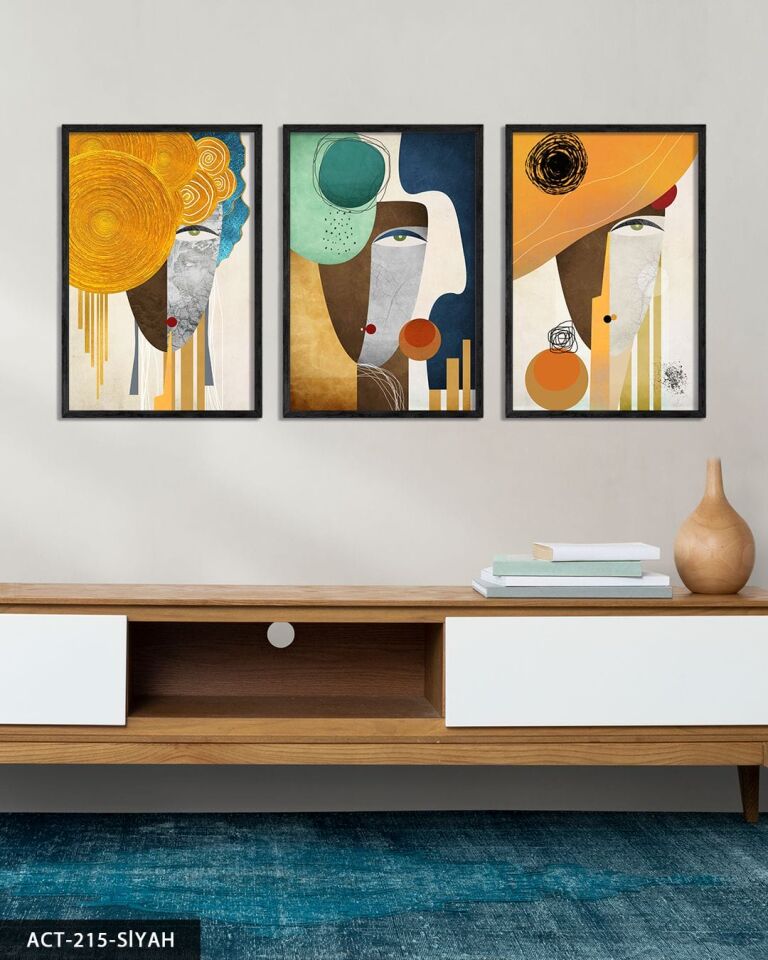 Soyut Sanat Portre 3 Parça Ahşap Çerçeveli Tablo ACT Siyah - 40 x 60 CM