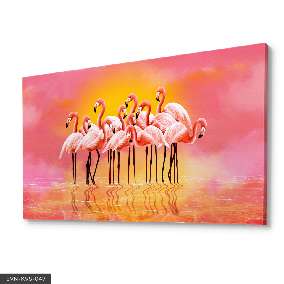 Flamingolar Ailesi Tek Parça Kanvas Canvas Tablo Tablo