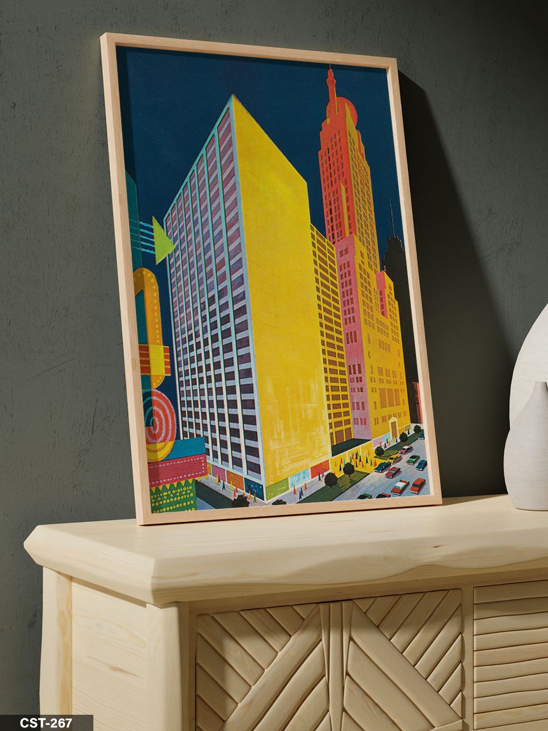 Neon Metropol Tek Parça Ahşap Çerçeveli Tablo Naturel - 50 x 70 CM