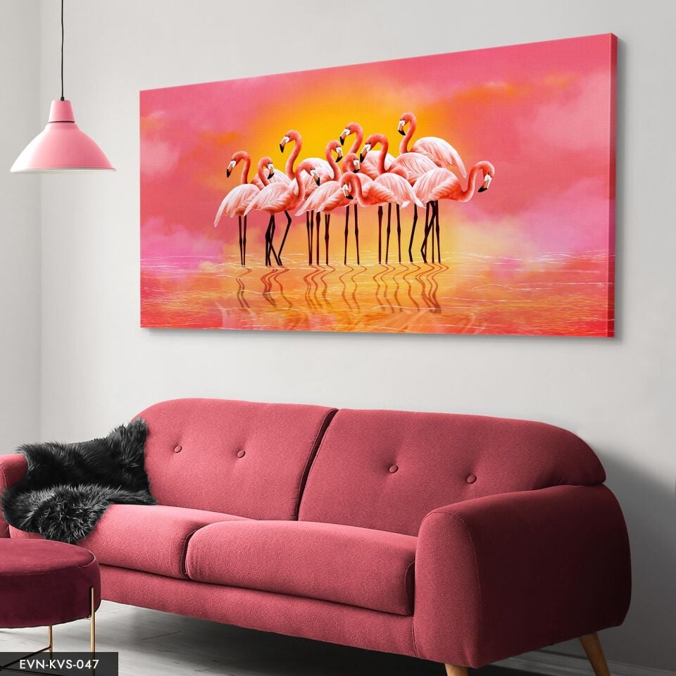 Flamingolar Ailesi Tek Parça Kanvas Canvas Tablo Tablo 40 x 30 CM - Çok Renkli