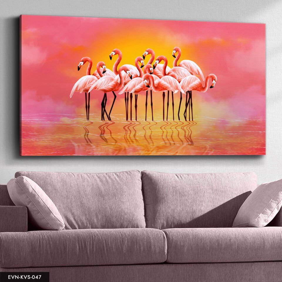 Flamingolar Ailesi Tek Parça Kanvas Canvas Tablo Tablo