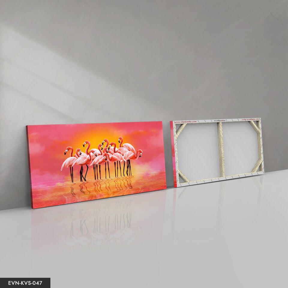 Flamingolar Ailesi Tek Parça Kanvas Canvas Tablo Tablo