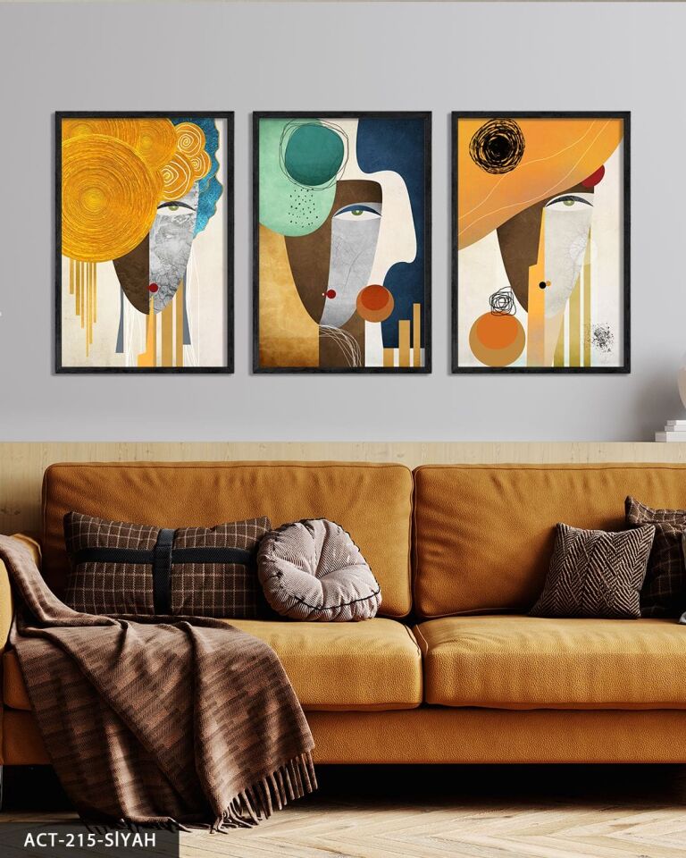 Soyut Sanat Portre 3 Parça Ahşap Çerçeveli Tablo ACT Siyah - 50 x 70 CM