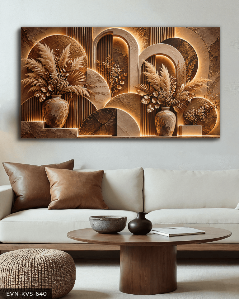 Boho Tarzda Kahve Bitkiler Tek Parça Işıksız Kanvas - Canvas Tablo