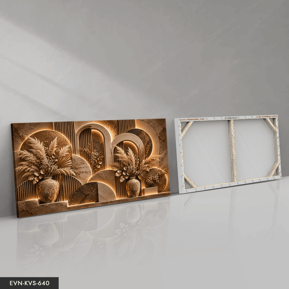 Boho Tarzda Kahve Bitkiler Tek Parça Işıksız Kanvas - Canvas Tablo