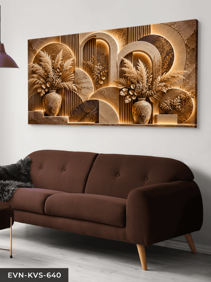 Boho Tarzda Kahve Bitkiler Tek Parça Işıksız Kanvas - Canvas Tablo