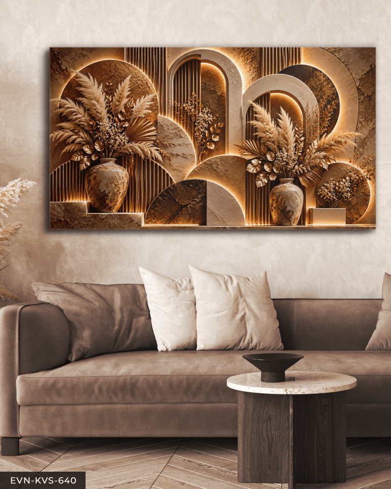 Boho Tarzda Kahve Bitkiler Tek Parça Işıksız Kanvas - Canvas Tablo