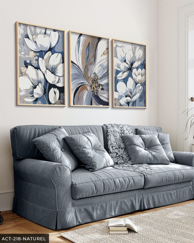 Yağlı Boya Görünümlü Çiçekler 3 Parça Ahşap Çerçeveli Tablo ACT Naturel - 20 x 30 CM