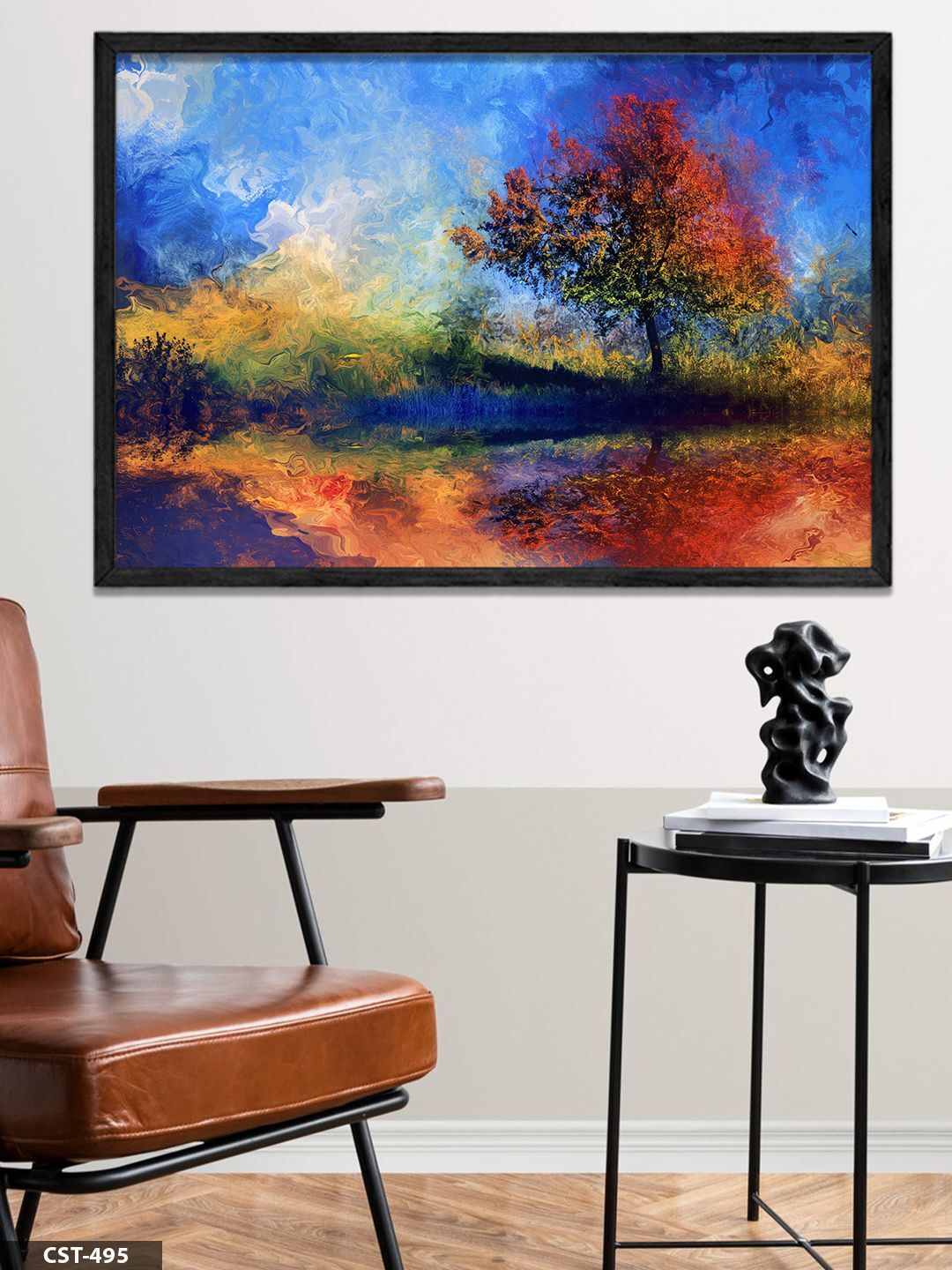 Renkli Ağaç Tek Parça Ahşap Çerçeveli Tablo Siyah - 40 x 60 CM