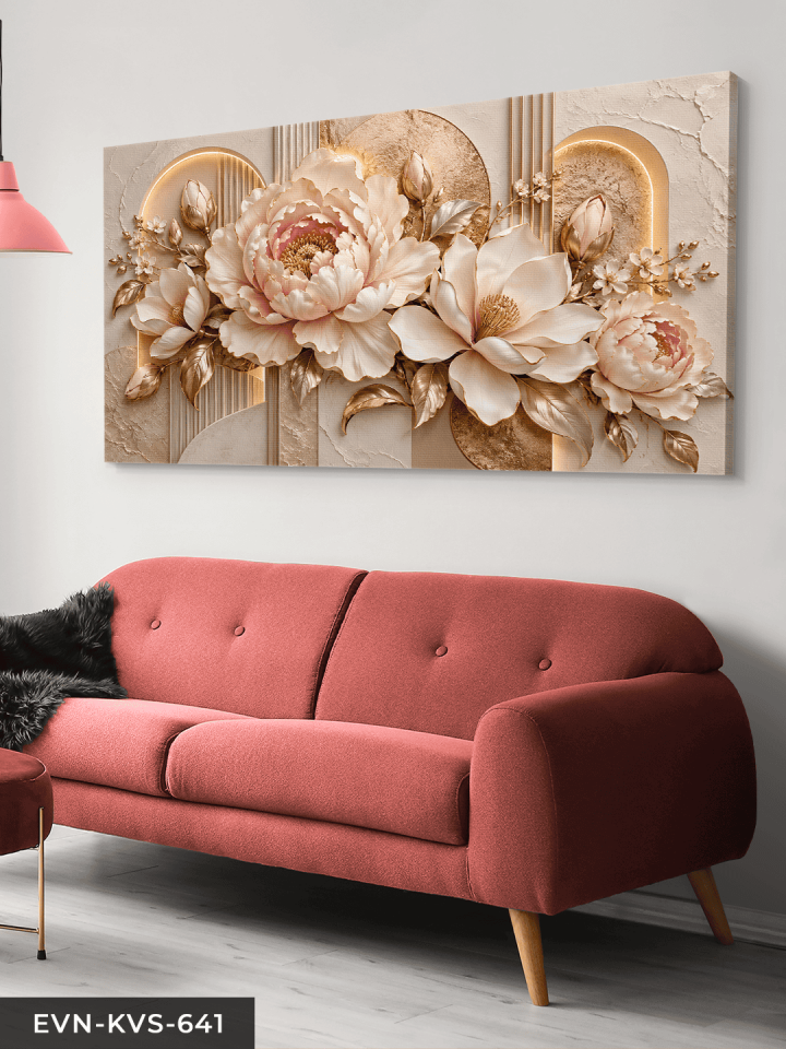 Dokulu Görünüm Zarif Pembe Çiçek Tek Parça Işıksız Kanvas - Canvas Tablo