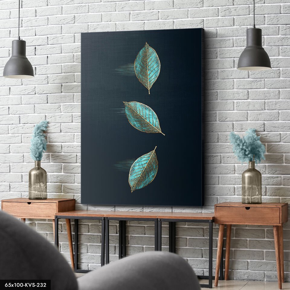 Turkuaz Yapraklar Kanvas - Canvas Tablo 40 x 30 CM - Çok Renkli