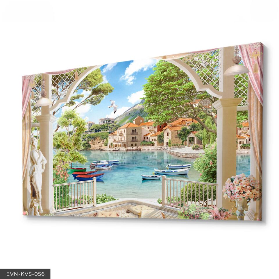 Doğa Ve Sandallar Tek Parça Kanvas Canvas Tablo Tablo